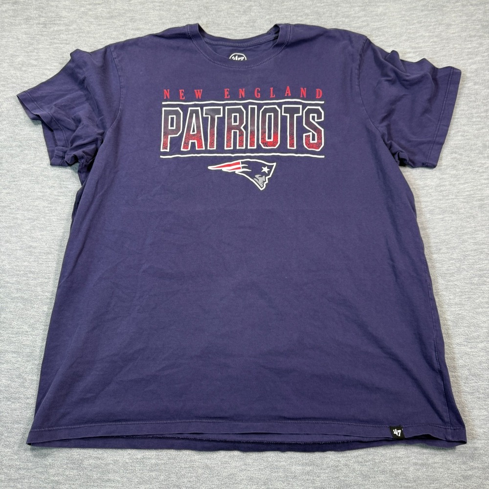 47 Brand Patriots T-Shirt Men XXL Blue New England NFL Logo Graphic‎ Cotton